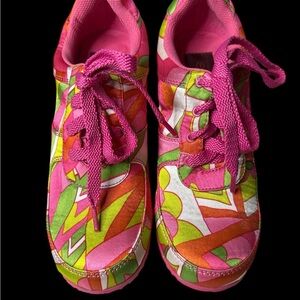 Pink and Green Heeled Boots with Vibrant Design